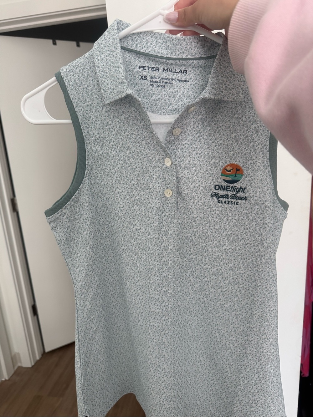 Women’s Peter Millar Light Mint green printed golf polo. NWT!
